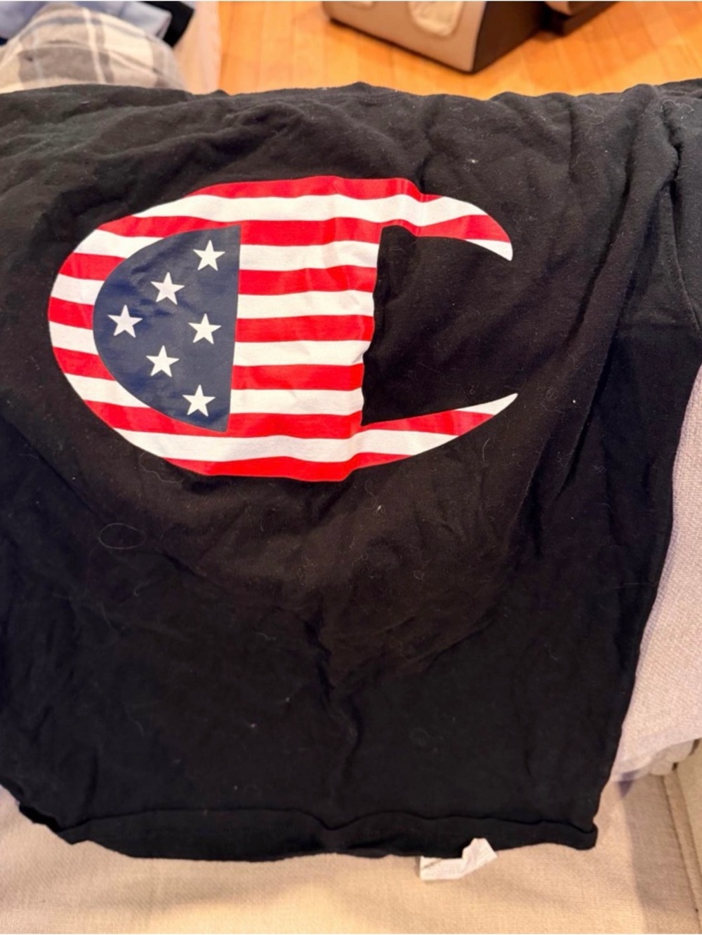 Champion USA Logo T-Shirt – Black – Size Small – Pre-Owned